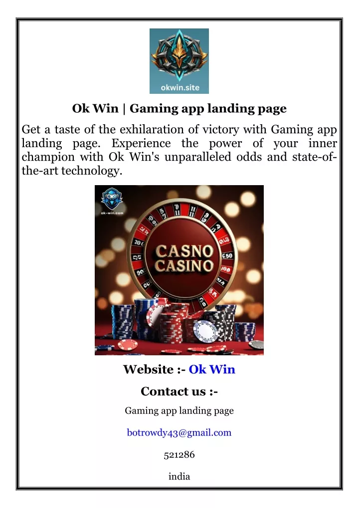 ok win gaming app landing page