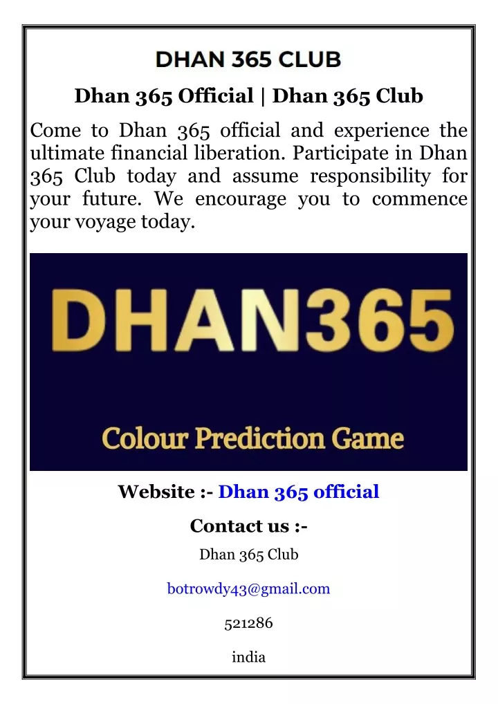 dhan 365 official dhan 365 club