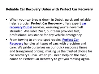 Reliable Car Recovery Dubai with Perfect Car Recovery