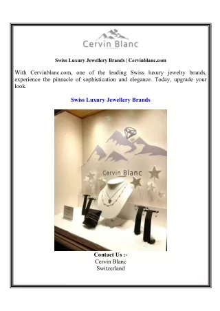 Swiss Luxury Jewellery Brands   Cervinblanc.com