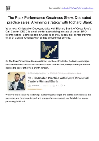 Dedicated practice sales. A winning strategy with Richard Blank. The Peak Performance Greatness Show.