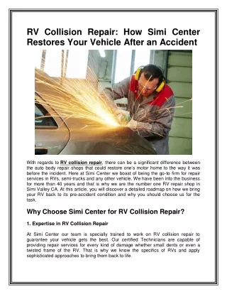 RV Collision Repair How Simi Center Restores Your Vehicle After an Accident