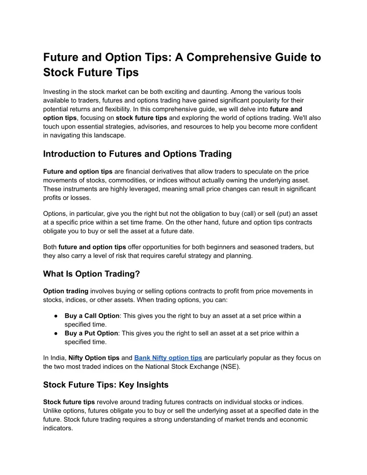 future and option tips a comprehensive guide