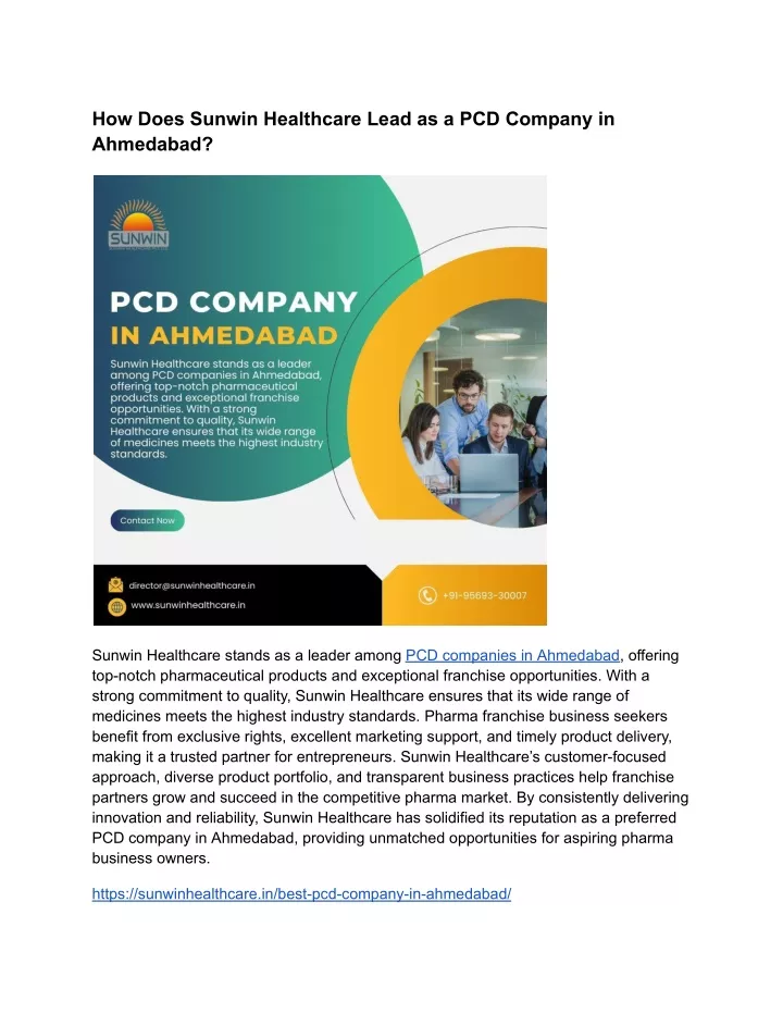 how does sunwin healthcare lead as a pcd company