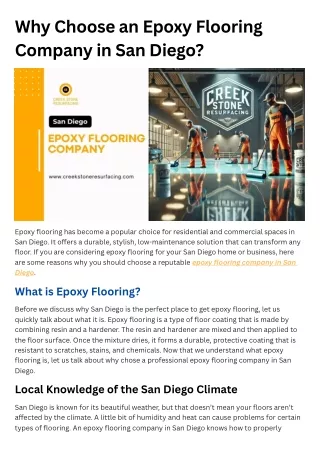 Why Choose an Epoxy Flooring Company in San Diego