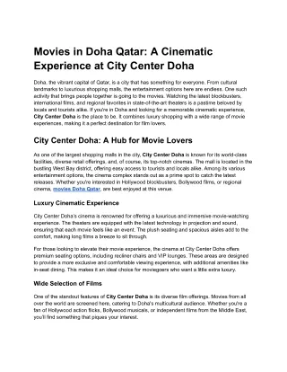 Movies in Doha, Qatar_ A Cinematic Experience at City Center Doha