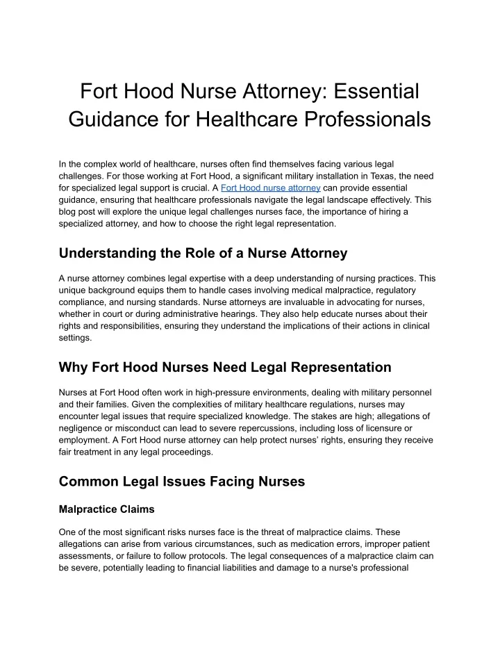 fort hood nurse attorney essential guidance