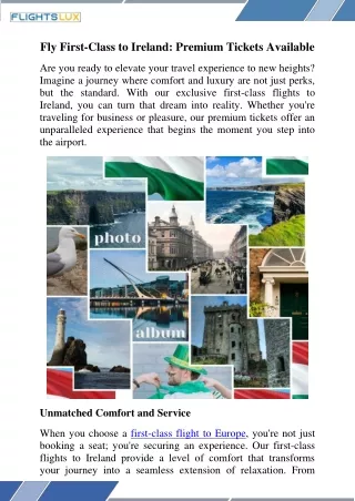 fly first class to ireland premium tickets
