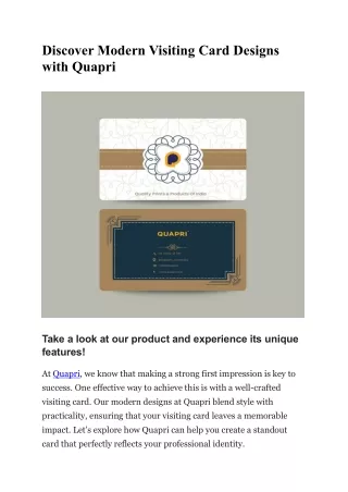 Visiting Card Designs with Quapri