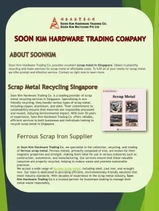 Ferrous Scrap Singapore | Soon Kim Hardware Trading Co.