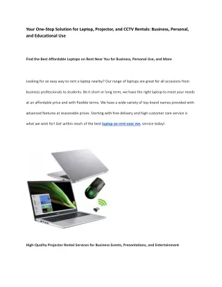 Your One-Stop Solution for Laptop, Projector, and CCTV Rentals: Business, Person