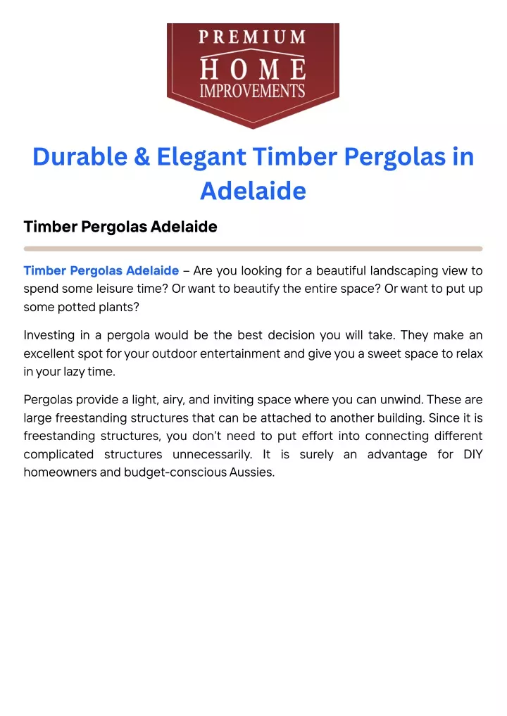 durable elegant timber pergolas in adelaide