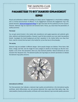 Parameters to Buy Diamond Engagement Rings