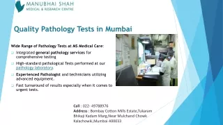 Comprehensive Pathology Laboratory in Mumbai at MS Medical Care