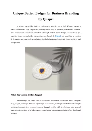 Unique Button Badges for Business Branding by Quapri