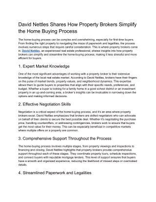 David Nettles Shares How Property Brokers Simplify the Home Buying Process