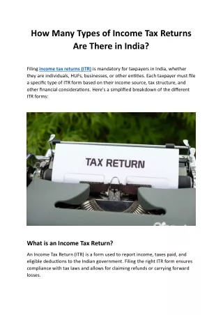How many Types of Income Tax Return in India?