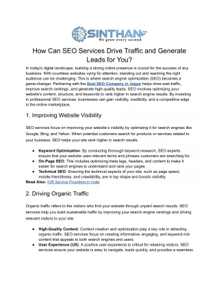 How Can SEO Services Drive Traffic and Generate Leads for You_