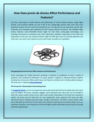 How Does precio de drones Affect Performance and Features