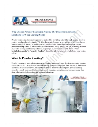 Why Choose Powder Coating in Austin, TX? Discover Innovative Solutions for Your