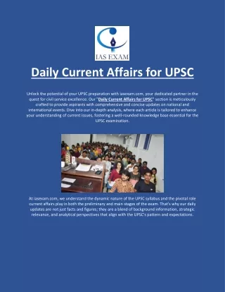 Daily Current Affairs for UPSC by IASExam.com