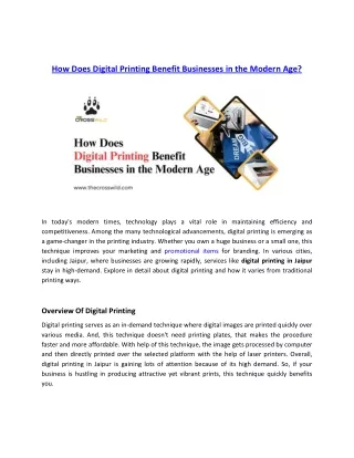 How Does Digital Printing Benefit Businesses in the Modern Age