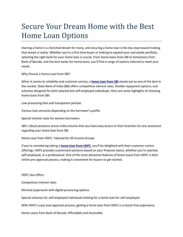 secure your dream home with the best home loan