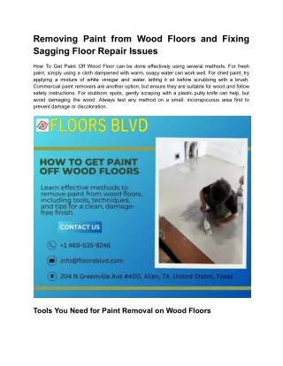 Removing Paint from Wood Floors and Fixing Sagging Floor Repair Issues