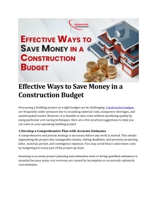 Effective Ways to Save Money in a Construction Budget