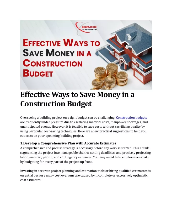 effective ways to save money in a construction