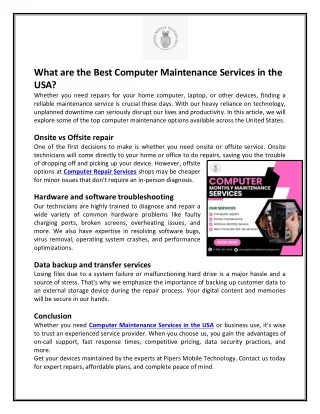 What are the Best Computer Maintenance Services in the USA?