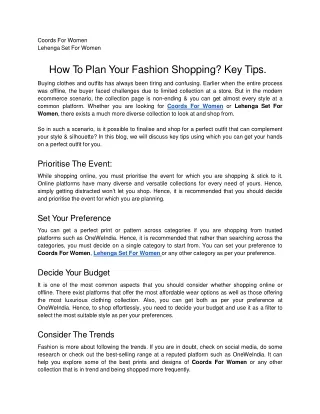 OneWeIndia_ How To Plan Your Fashion Shopping_ Key Tips