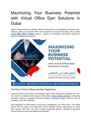 Maximizing Your Business Potential with Virtual Office Ejari Solutions in Dubai