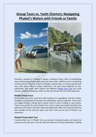 Group Tours vs Yacht Charters: Navigating Phuket’s Waters with Friends or Family