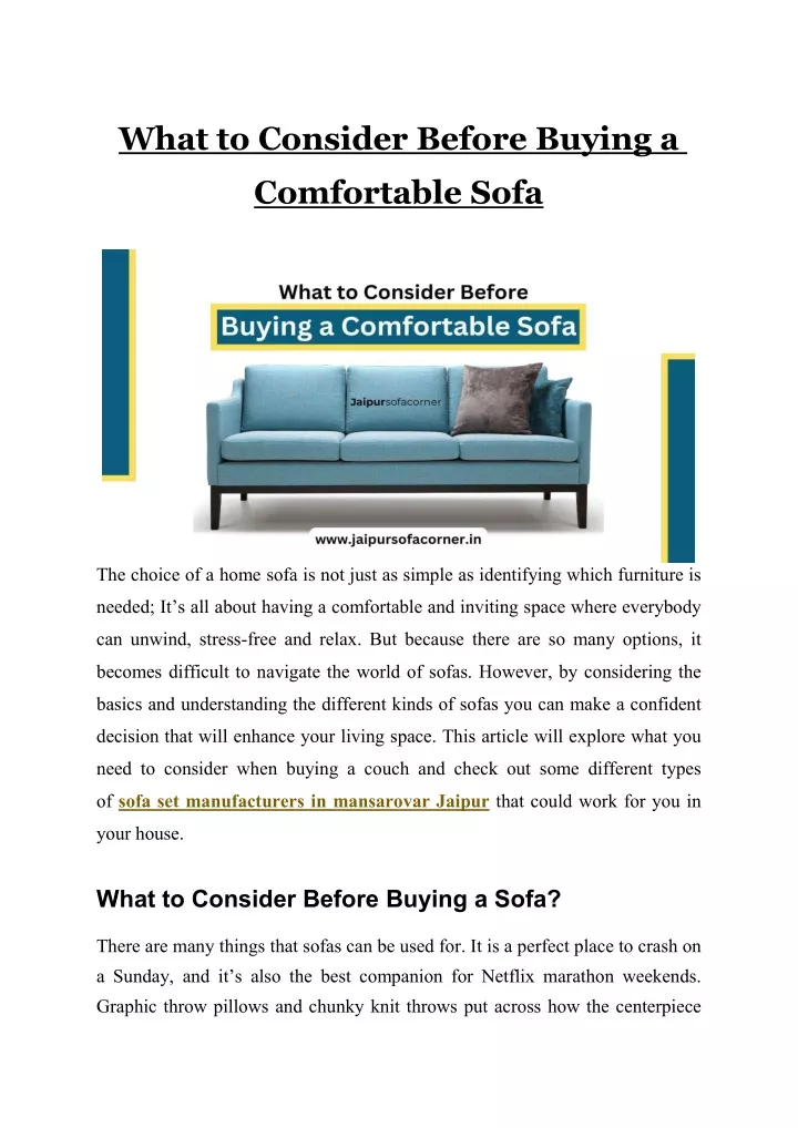 what to consider before buying a comfortable sofa