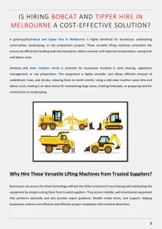 Is Hiring Bobcat and Tipper Hire in Melbourne a Cost-effective Solution