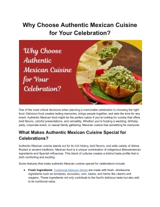 Why Choose Authentic Mexican Cuisine for Your Celebration