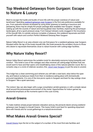 Top Weekend Getaways from Gurgaon: Escape to Nature & Luxury