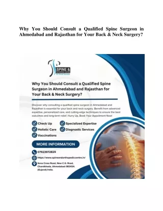 Why You Should Consult a Qualified Spine Surgeon in Ahmedabad and Rajasthan for Your Back