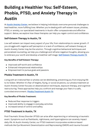 Building a Healthier You Self-Esteem, Phobia, PTSD, and Anxiety Therapy in Austin