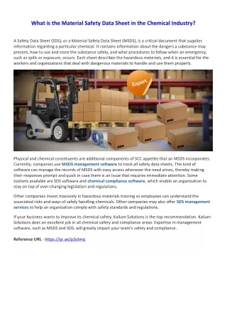 What is the Material Safety Data Sheet in the chemical industry