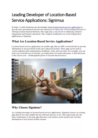 Leading Developer of Location-Based Service Applications