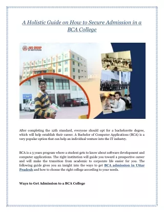 A Holistic Guide on How to Secure Admission in a BCA College