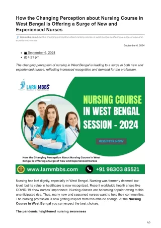 How the Changing Perception about Nursing Course in West Bengal is Offering a Surge of New and Experi