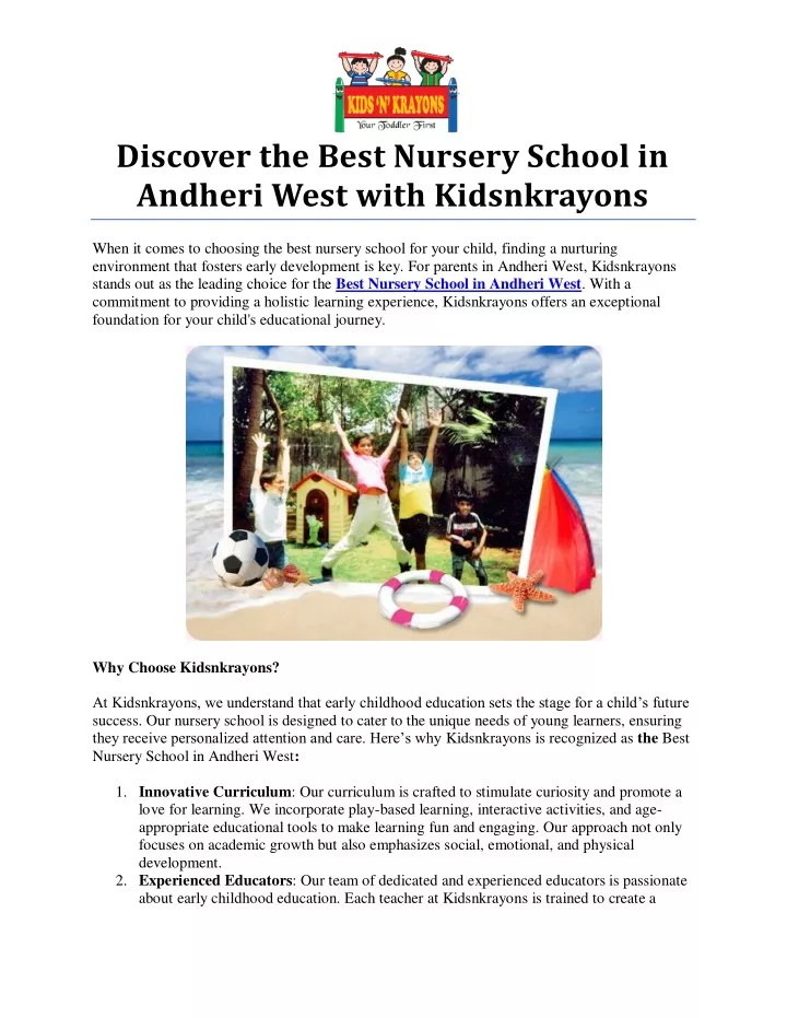 discover the best nursery school in andheri west