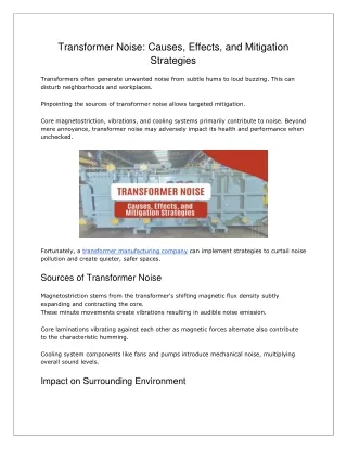 Transformer Noise - Causes, Effects, and Mitigation Strategies