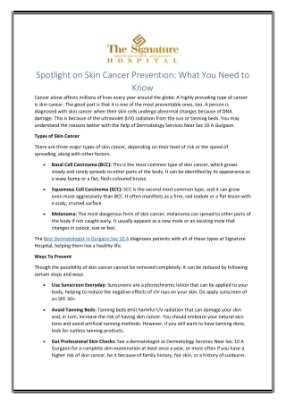 Spotlight on Skin Cancer Prevention What You Need to Know