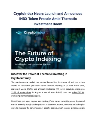 CryptoIndex Nears Launch and Announces INDX Token Presale Amid Thematic Investment Boom