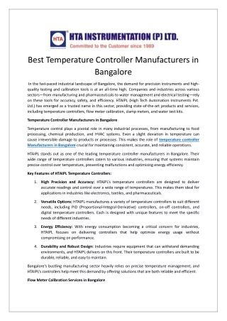 Best Temperature Controller Manufacturers in Bangalore