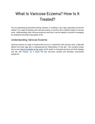 What Is Varicose Eczema? How Is It Treated?